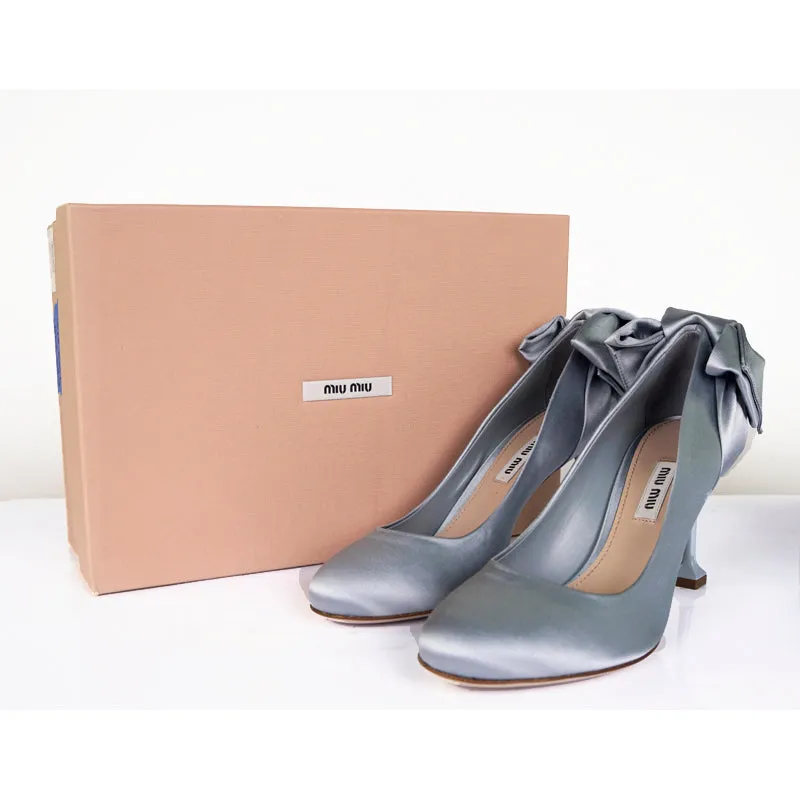 36.5 & 39.5 NEW $790 MIU MIU Blue Satin BOW Pumps Cocktail Flirty Spring HEELS