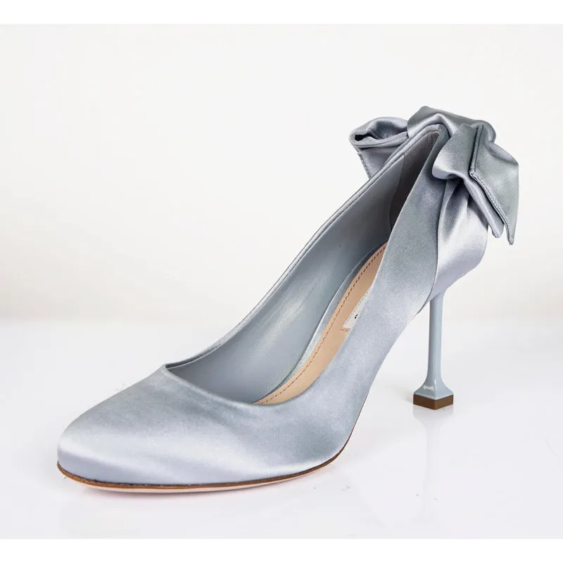 36.5 & 39.5 NEW $790 MIU MIU Blue Satin BOW Pumps Cocktail Flirty Spring HEELS