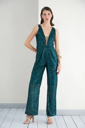 Allure Emerald Green Sparkle Wide Leg Jumpsuit