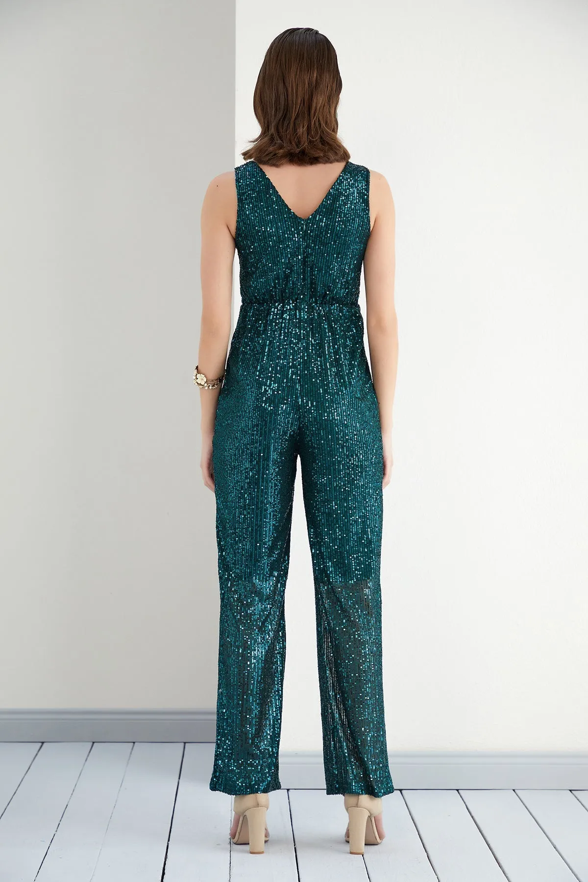 Allure Emerald Green Sparkle Wide Leg Jumpsuit
