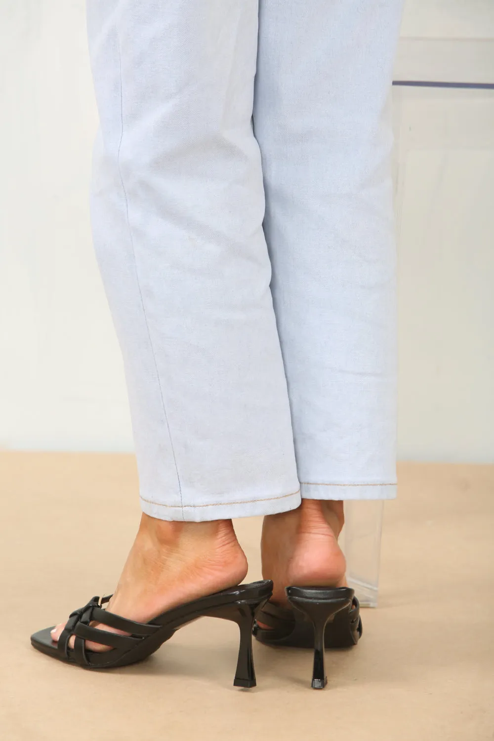 BLACK CROSS OVER BUCKLE DETAIL LOW STRAP HEEL