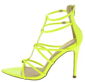 Bright Life Neon Yellow Patent Strappy Pointed Open Toe Heels
