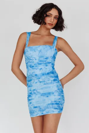 Daydreaming Ruched Mini Dress Floral Blue