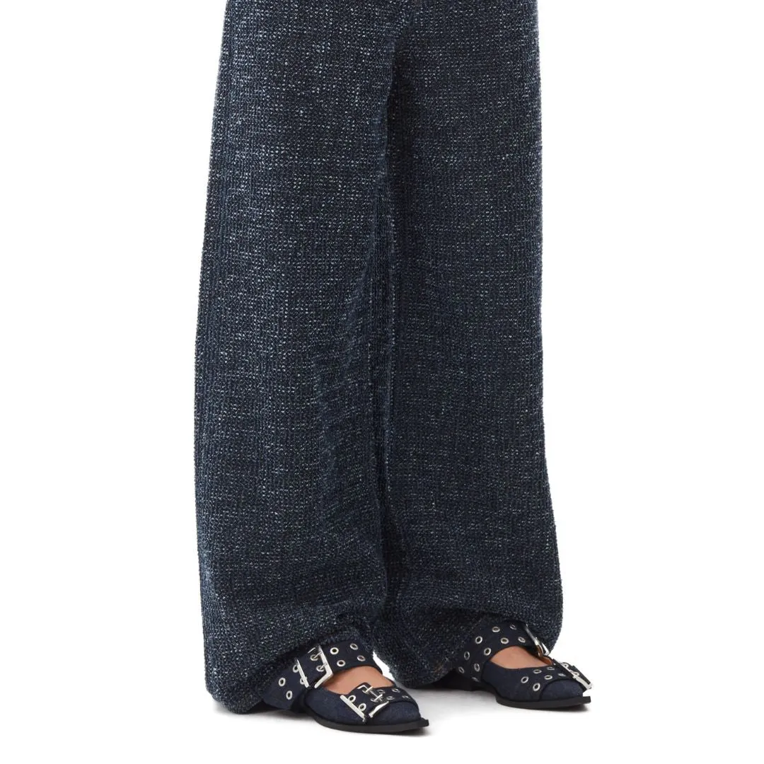 Denim Feminine Buckle Ballerinas (Dark Navy)