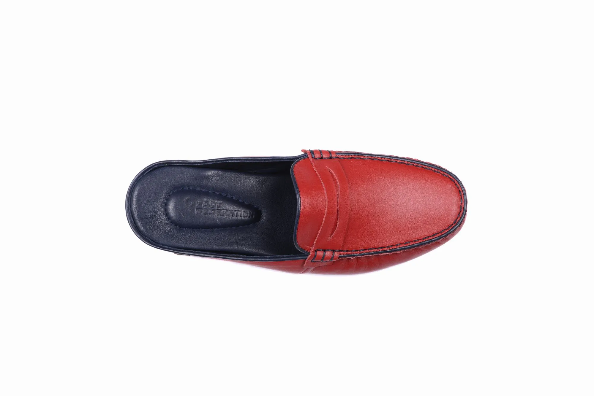 FOOT FEDERATION MOC-TOE MEN'S LEATHER SLIPPER RED