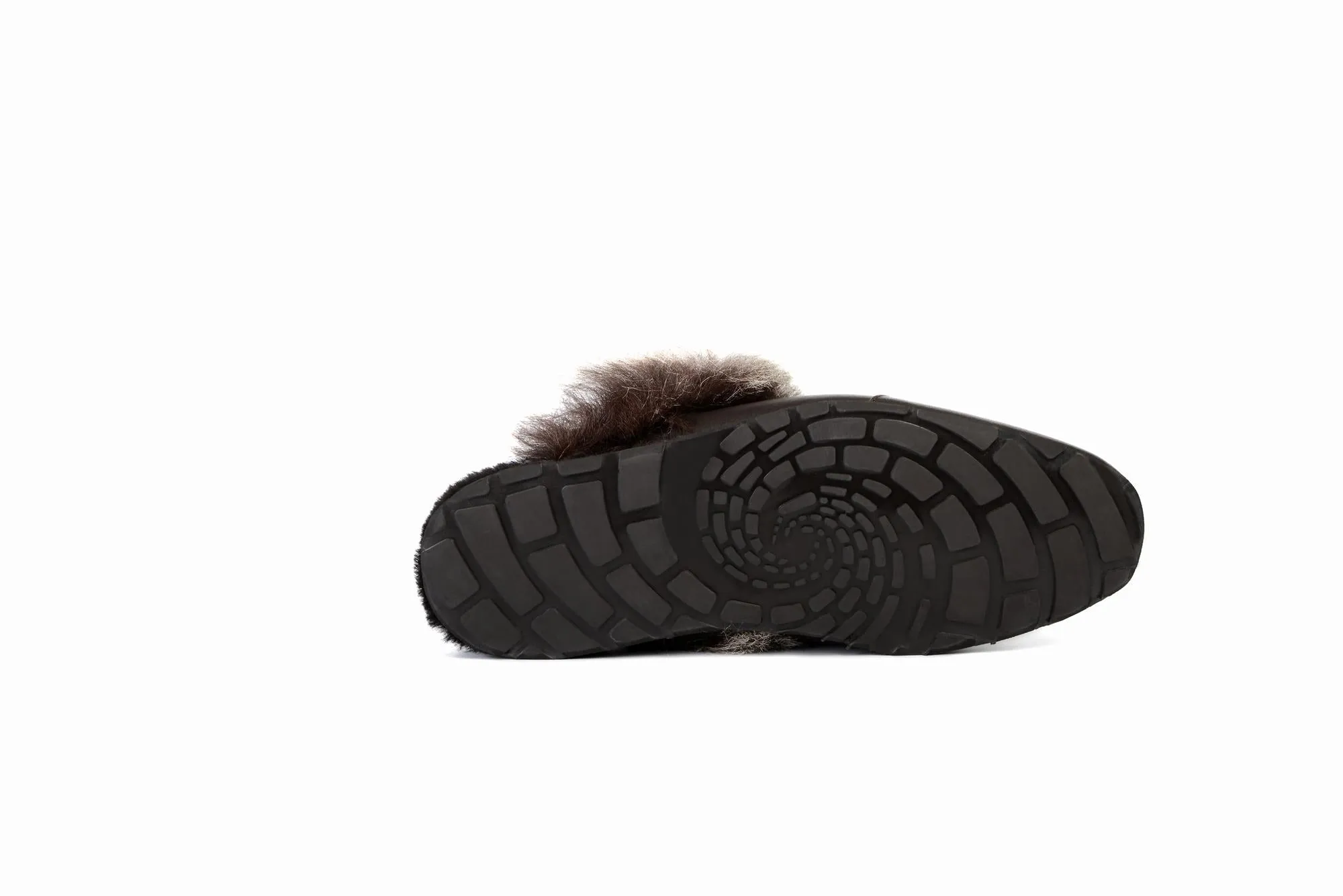 FOOT FEDERATION NATURAL FUR LINED WINGTIP MEN'S LEATHER SLIPPER BROWN