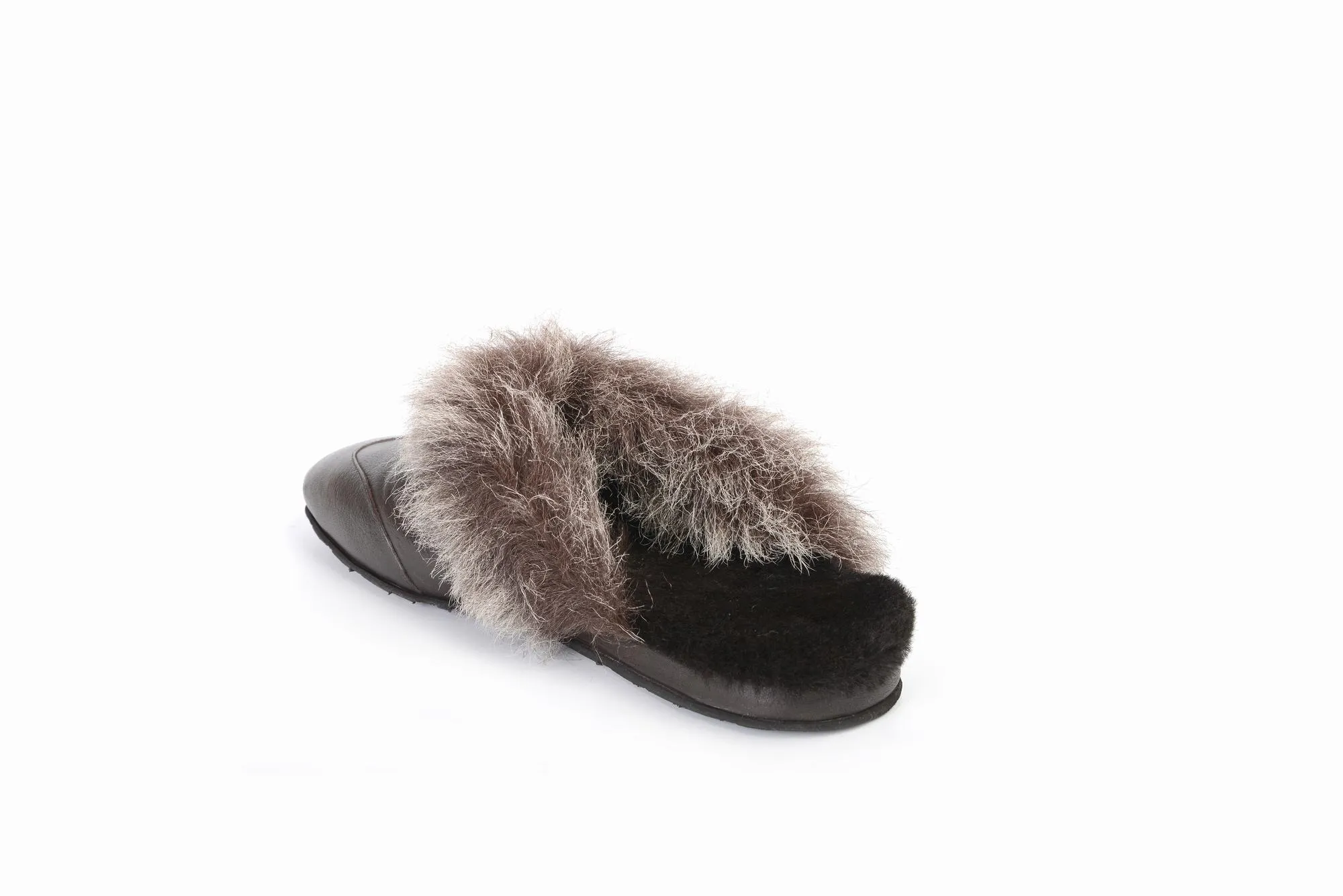 FOOT FEDERATION NATURAL FUR LINED WINGTIP MEN'S LEATHER SLIPPER BROWN