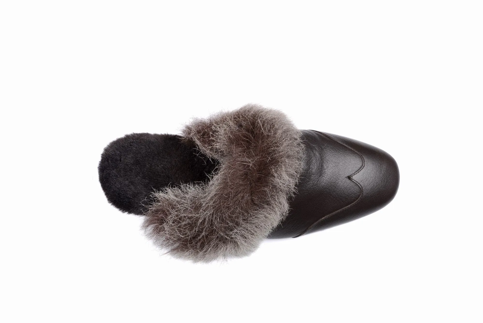 FOOT FEDERATION NATURAL FUR LINED WINGTIP MEN'S LEATHER SLIPPER BROWN