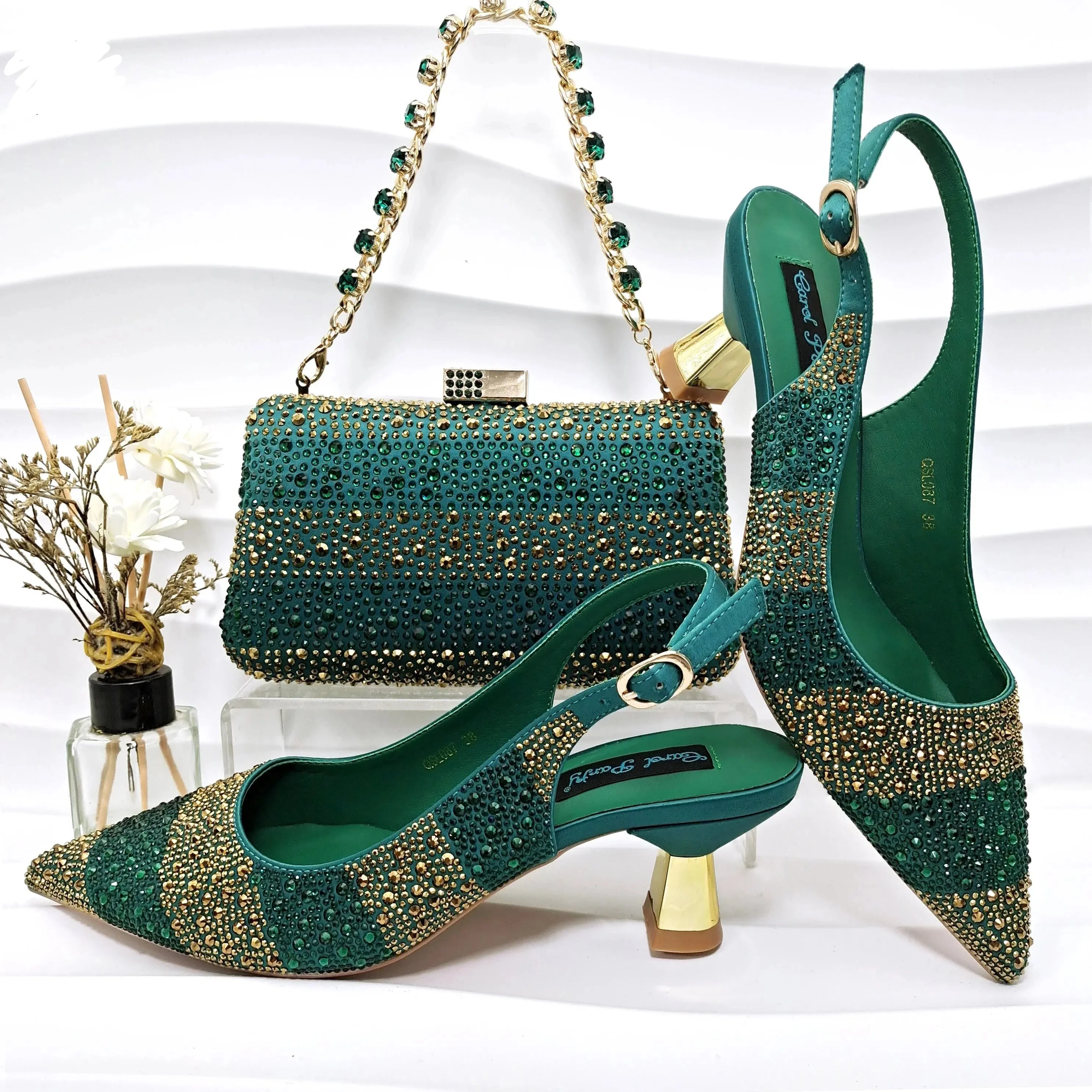 Glamorous Gold Rhinestone Heels & Bag Set