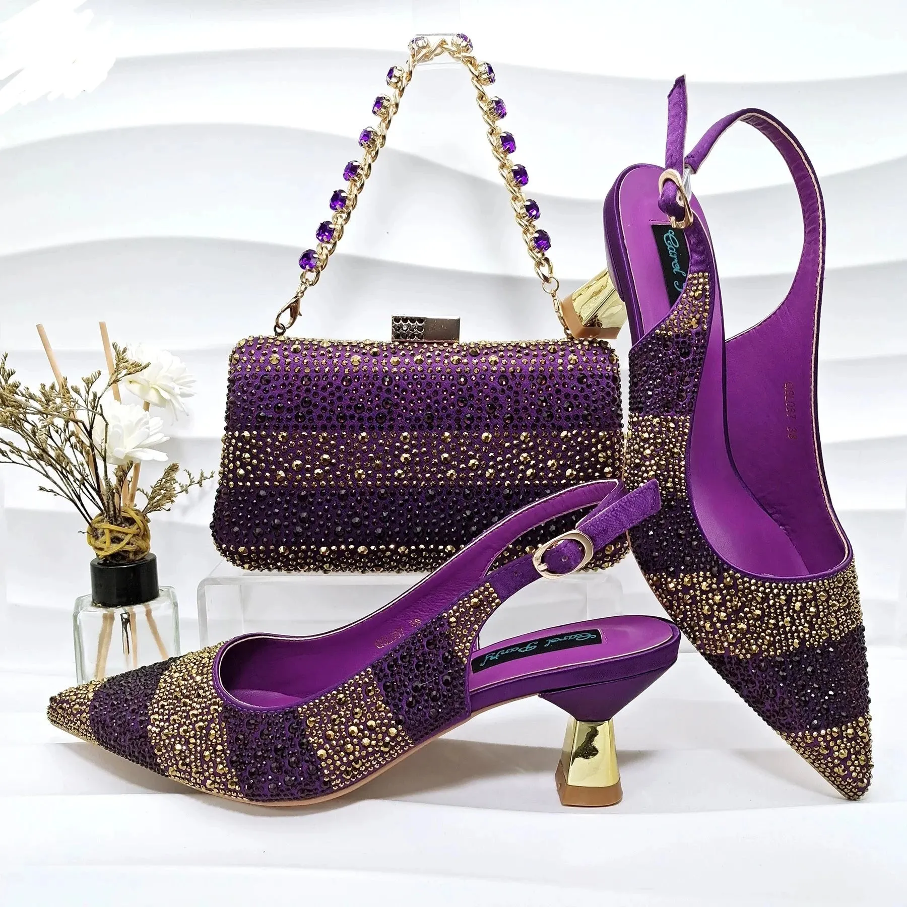 Glamorous Gold Rhinestone Heels & Bag Set