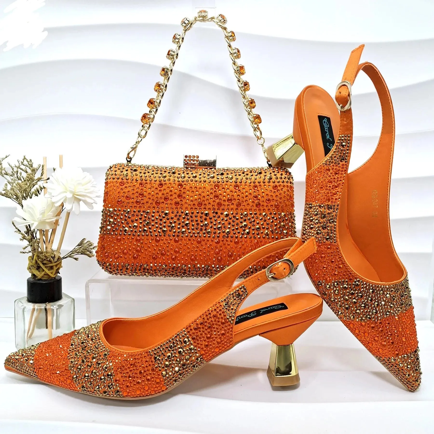 Glamorous Gold Rhinestone Heels & Bag Set