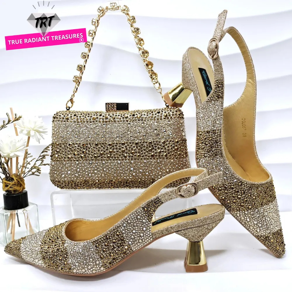 Glamorous Gold Rhinestone Heels & Bag Set