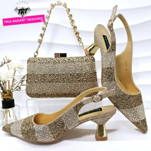Glamorous Gold Rhinestone Heels & Bag Set