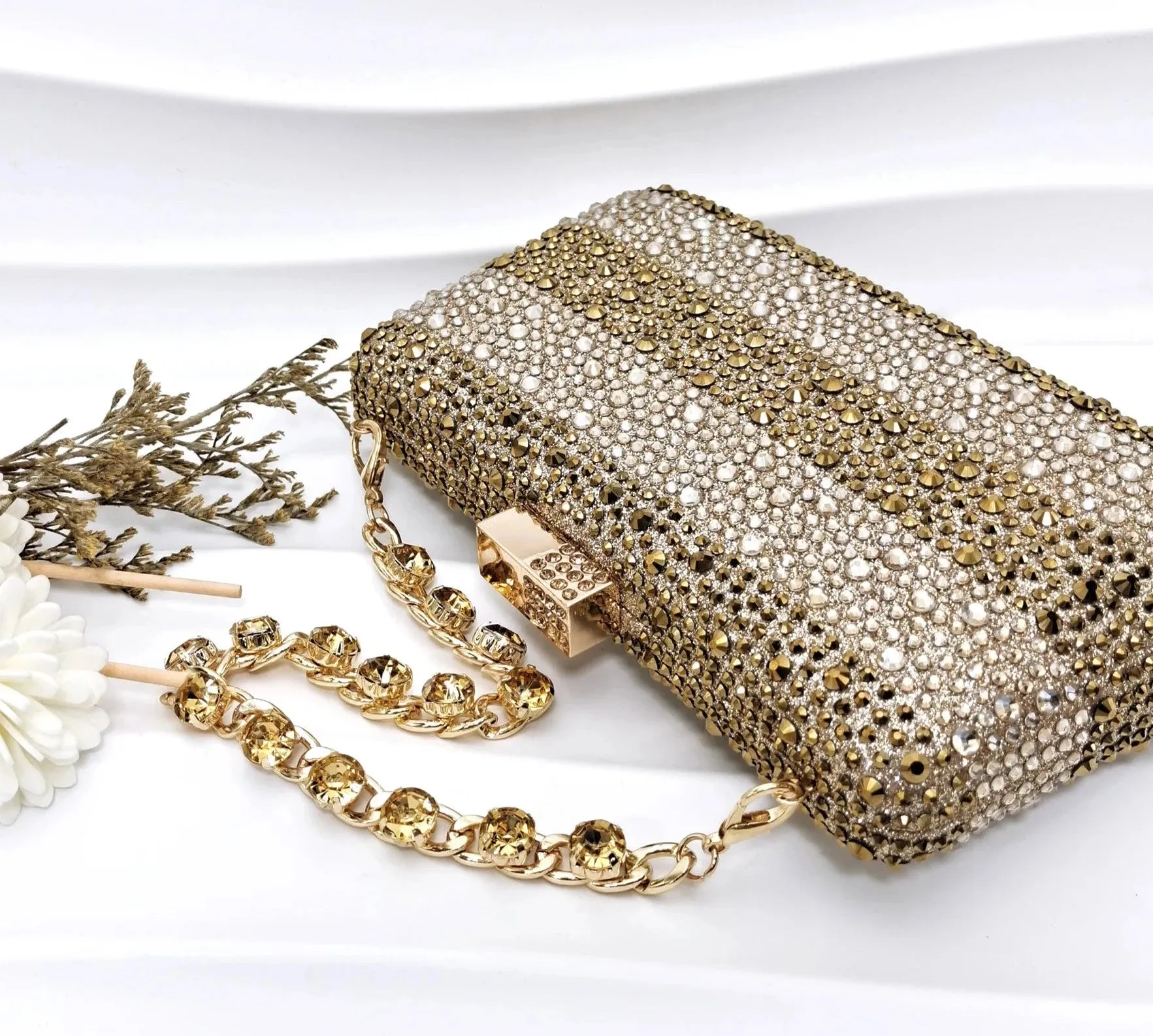 Glamorous Gold Rhinestone Heels & Bag Set