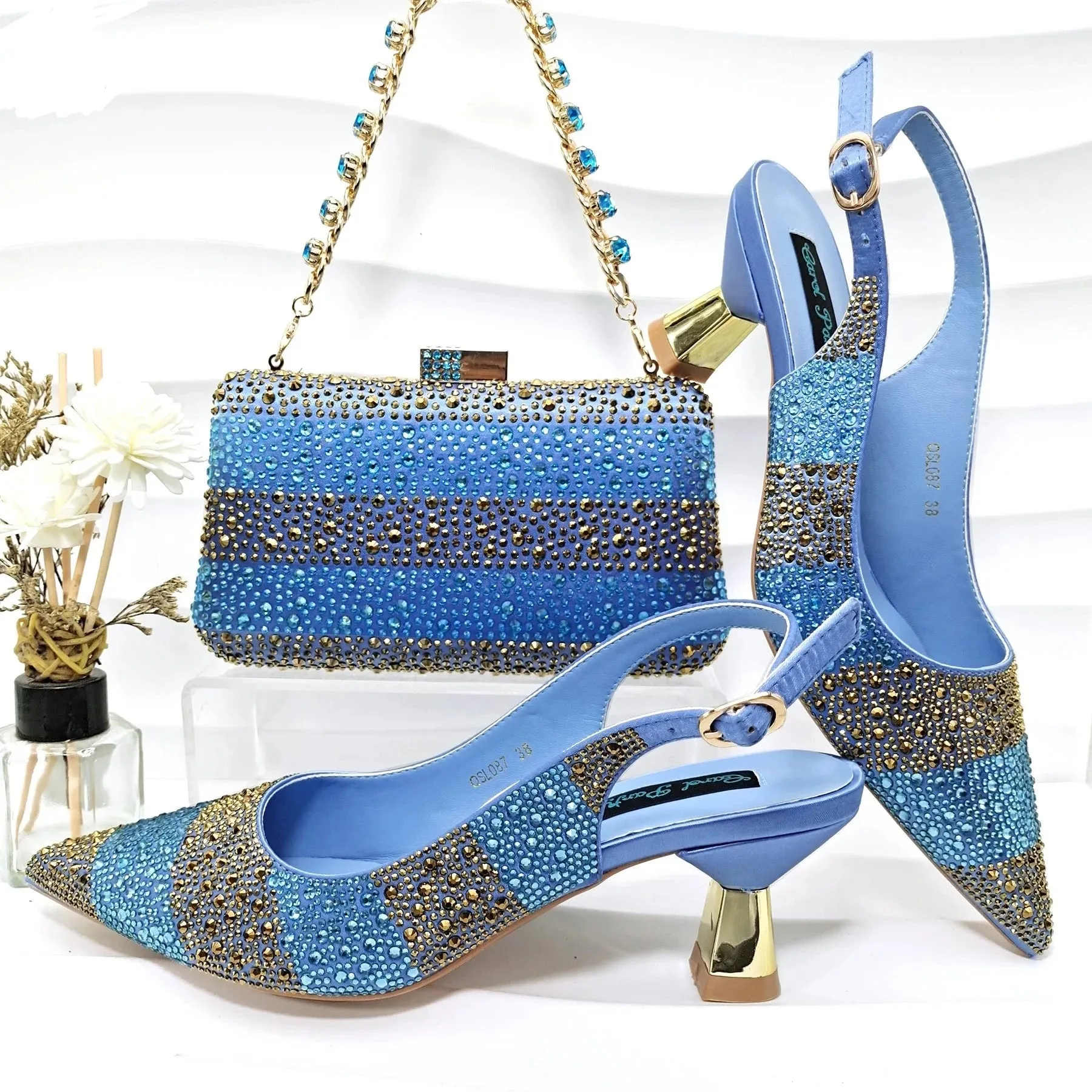 Glamorous Gold Rhinestone Heels & Bag Set