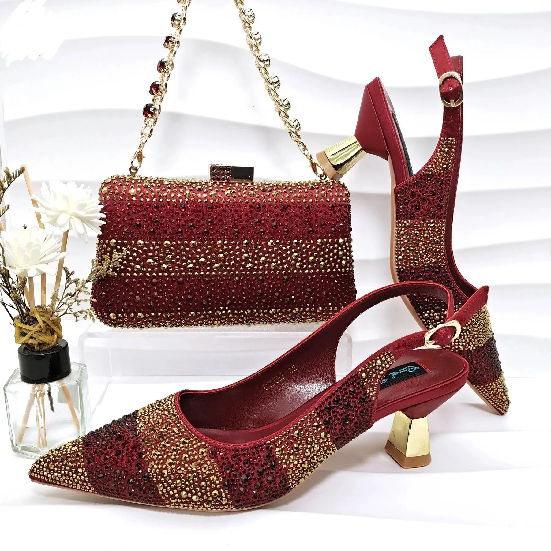 Glamorous Gold Rhinestone Heels & Bag Set