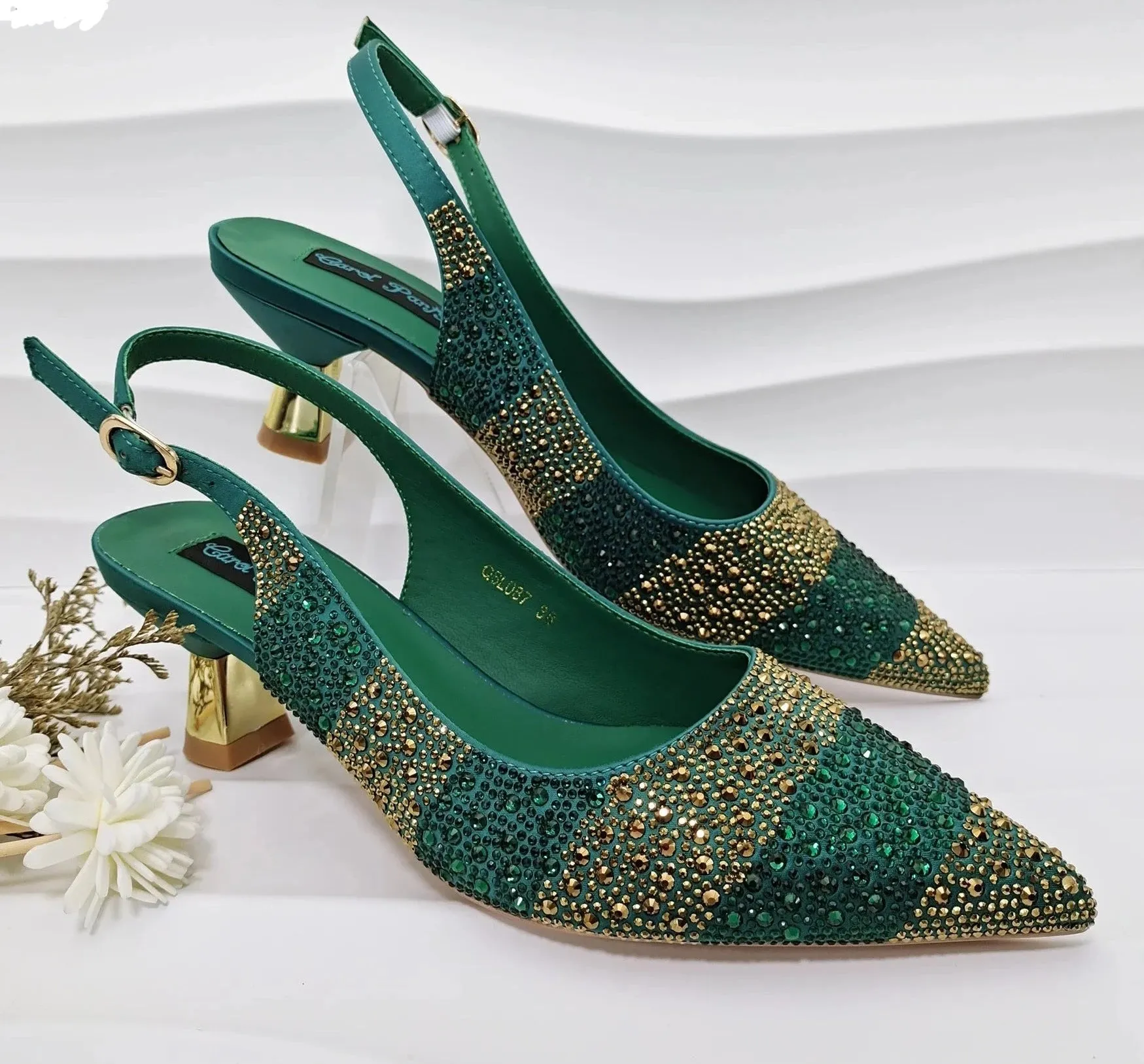 Glamorous Gold Rhinestone Heels & Bag Set
