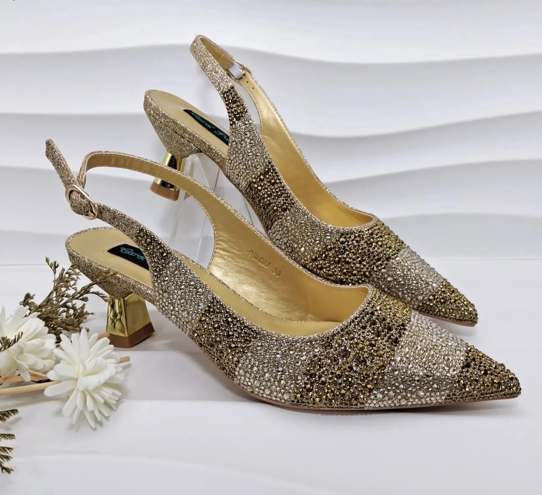 Glamorous Gold Rhinestone Heels & Bag Set
