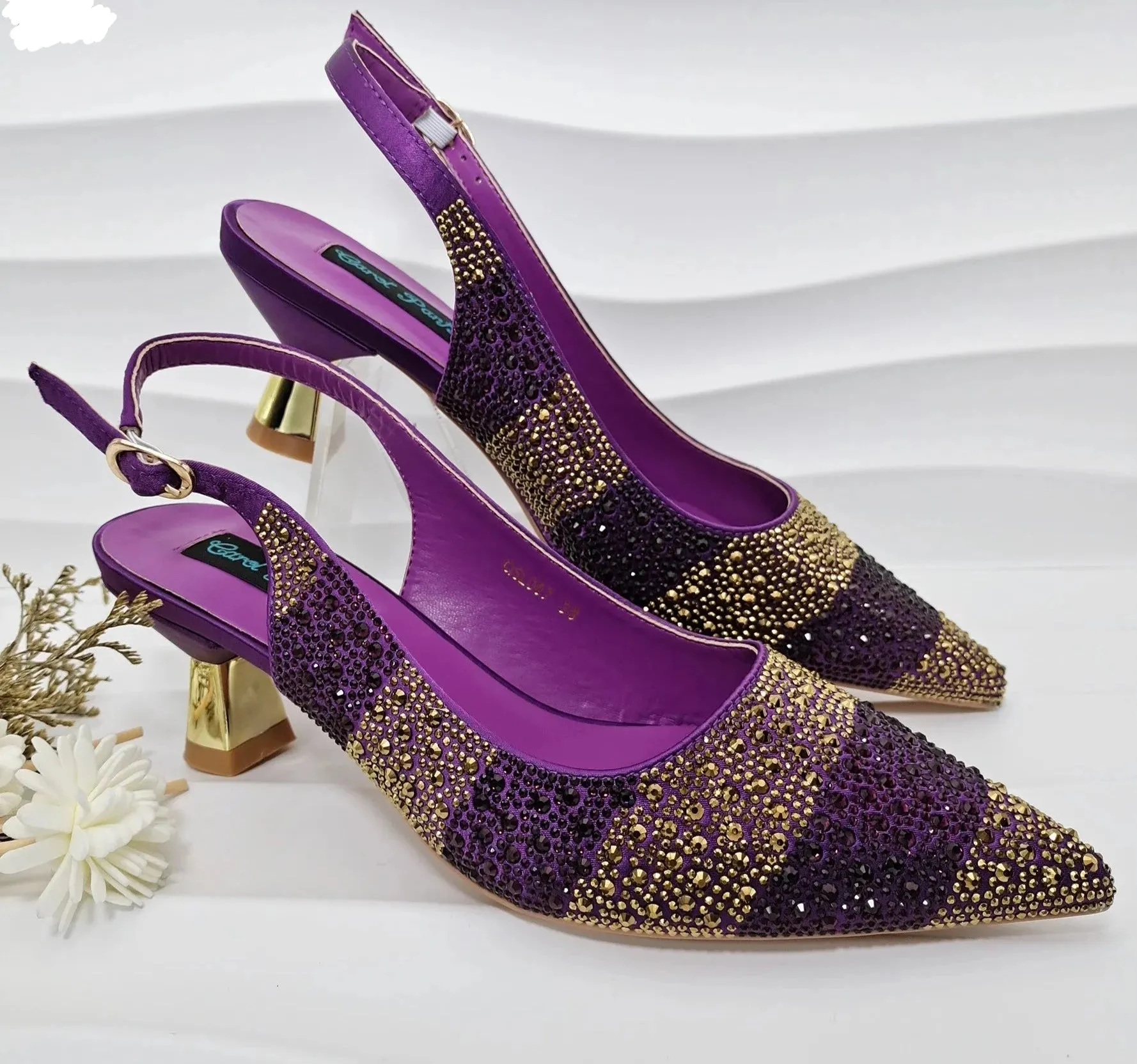 Glamorous Gold Rhinestone Heels & Bag Set