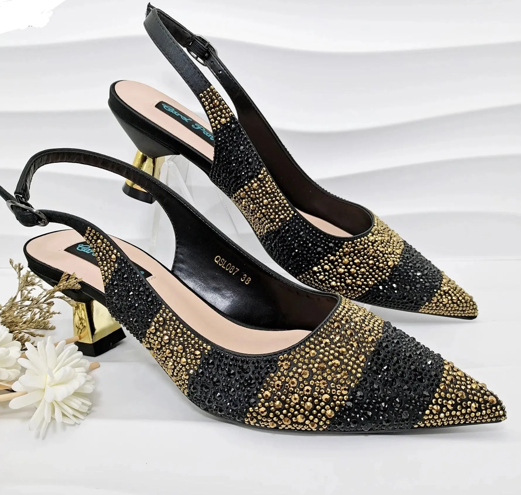Glamorous Gold Rhinestone Heels & Bag Set