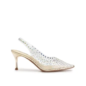 Glamorous Gold Transparent Slingback Kitten Heel Pumps | 430N-X