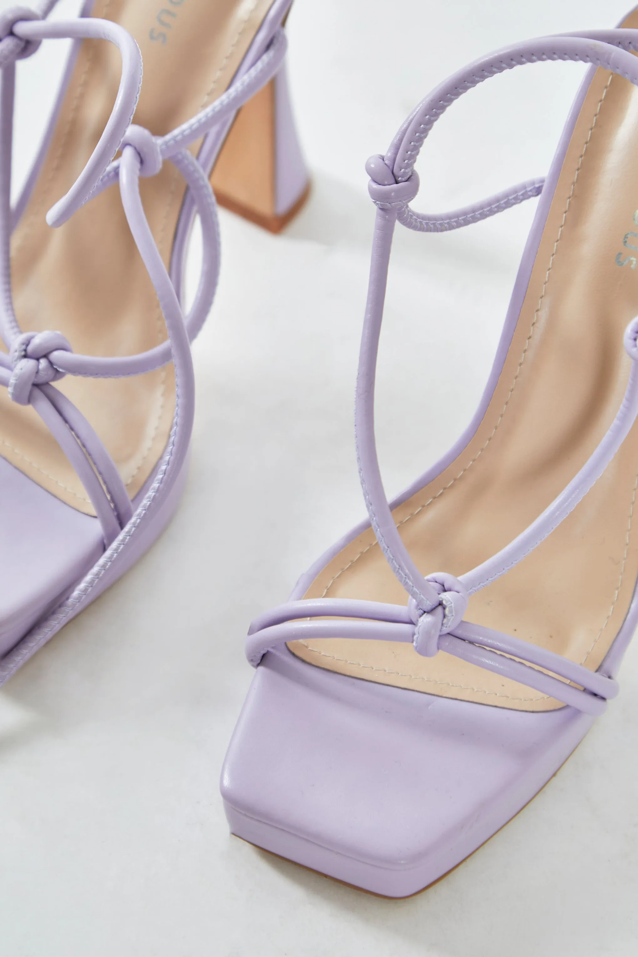 Glamorous Lilac Lace Up Flared Heels