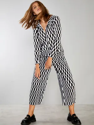 Glamorous Mono Check Plisse Button Front Shirt