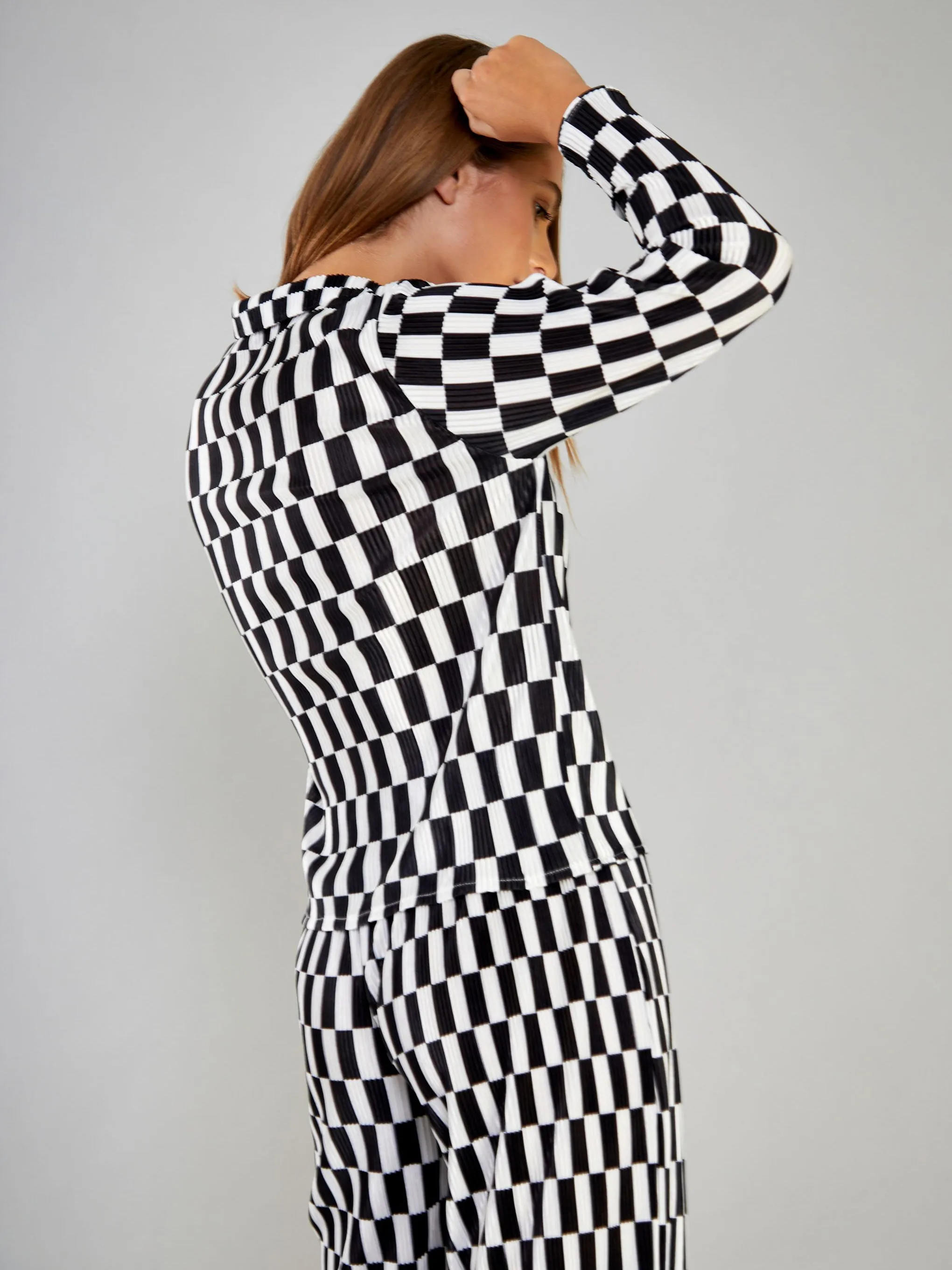 Glamorous Mono Check Plisse Button Front Shirt