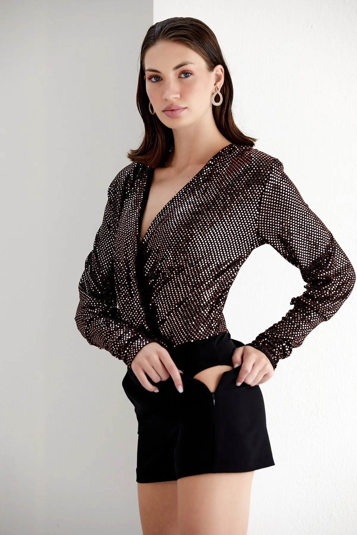 Glittering Copper Long Sleeve Bodysuit