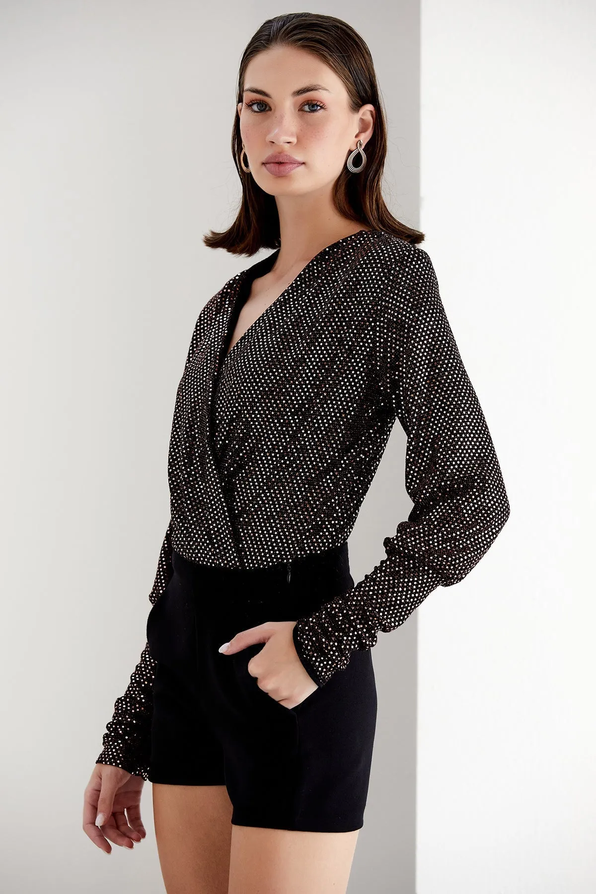 Glittering Copper Long Sleeve Bodysuit