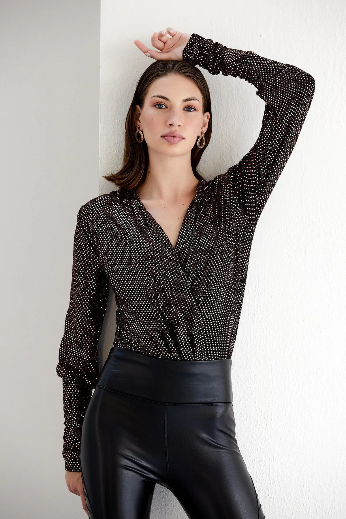 Glittering Copper Long Sleeve Bodysuit
