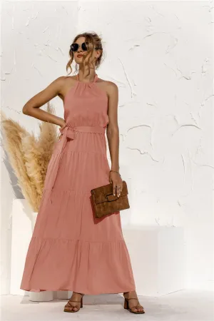 Halter neck lace halter stitching dress long skirt