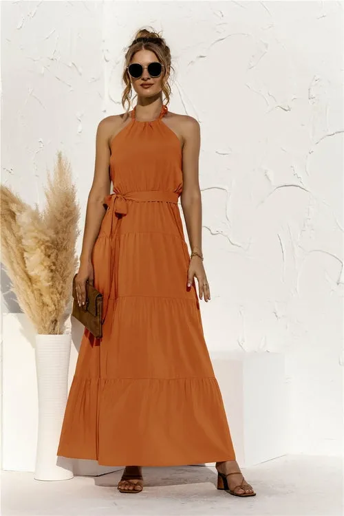 Halter neck lace halter stitching dress long skirt
