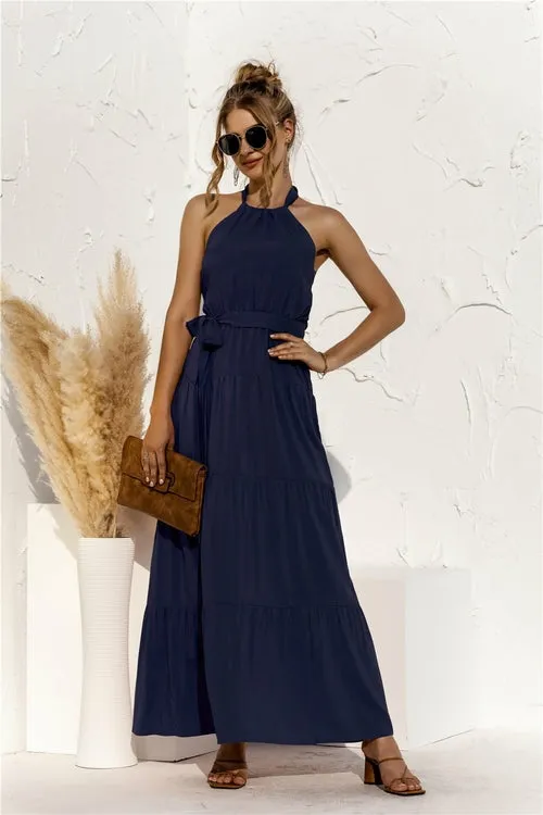 Halter neck lace halter stitching dress long skirt