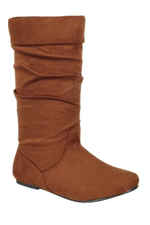 Ladies fashion ruched wedge boot is edgy, dress casual and chic, knee-high boot, closed almond toe, micro wedge heel