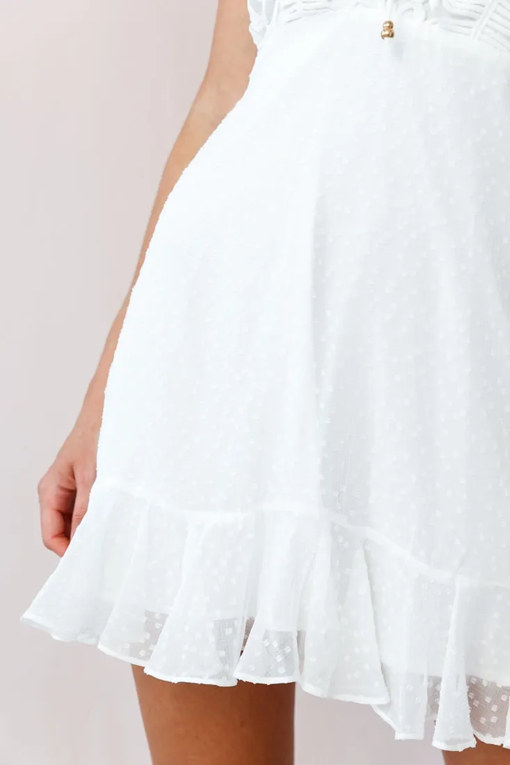 Leilani Macrame Applique Lace-Up Dress White
