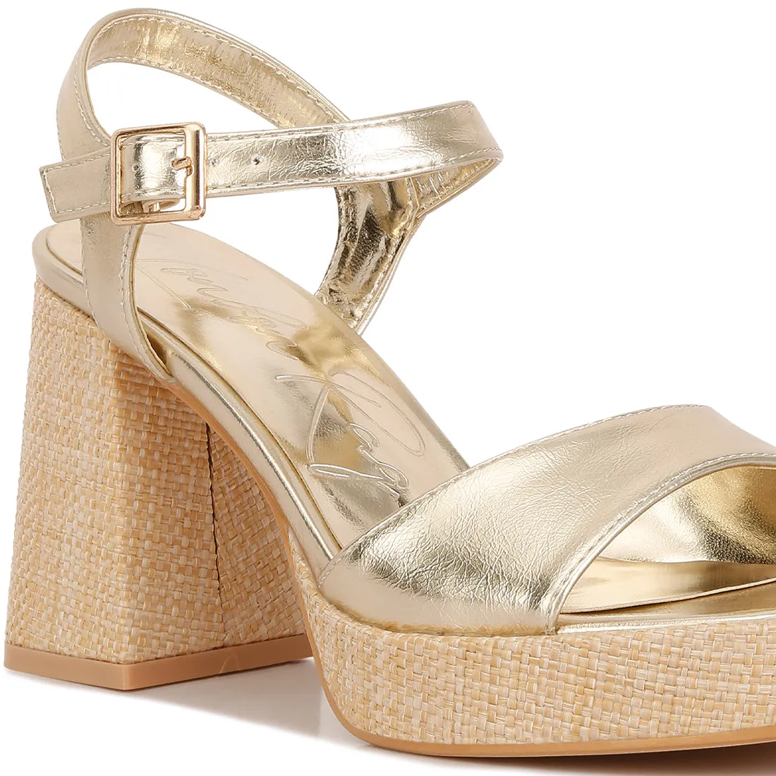Metallic Block Heel Sandals