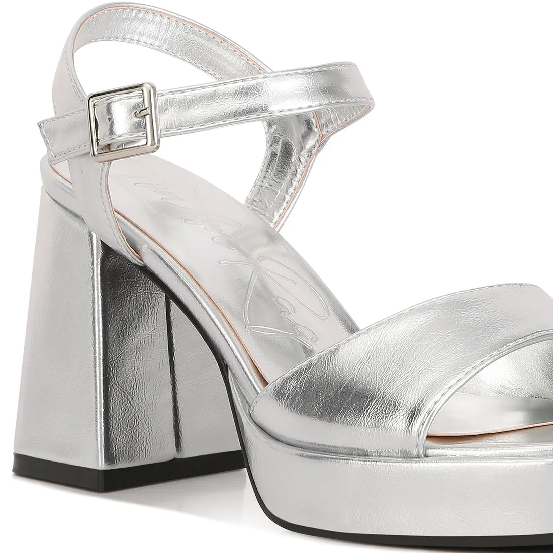 Metallic Block Heel Sandals
