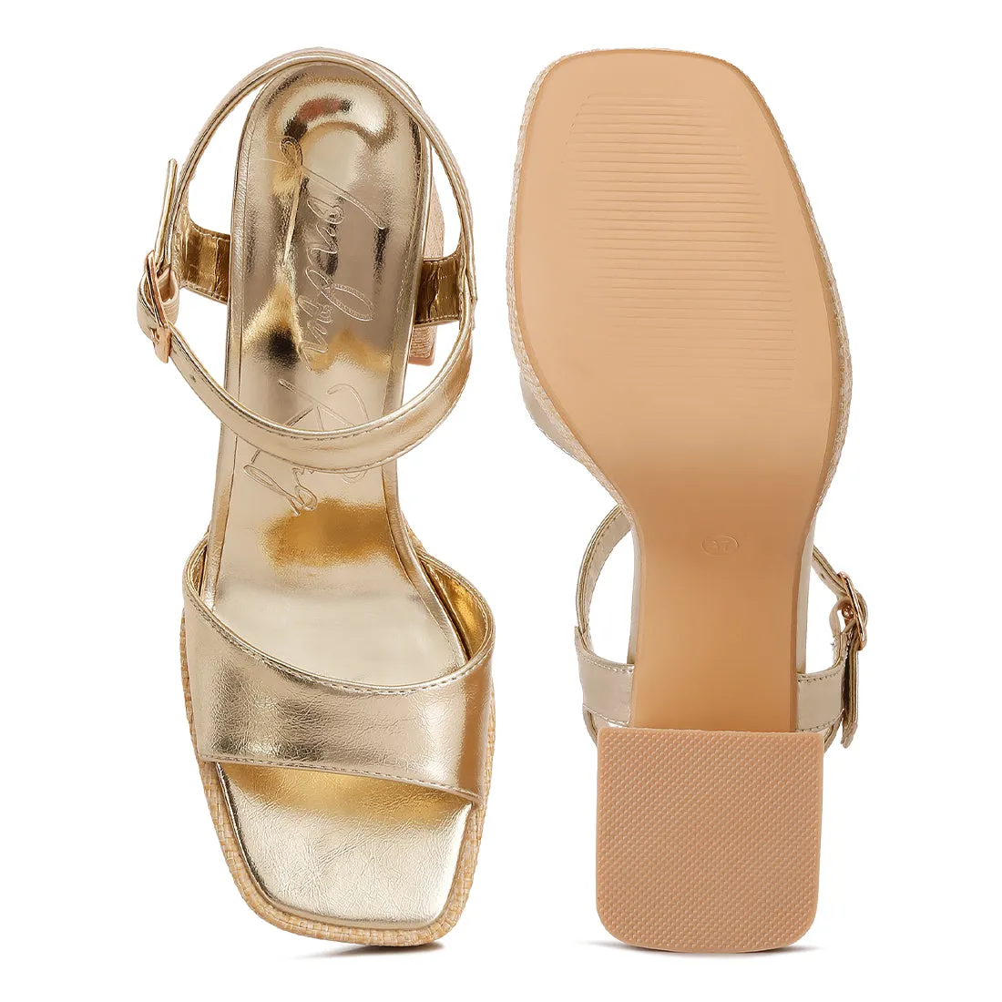 Metallic Block Heel Sandals