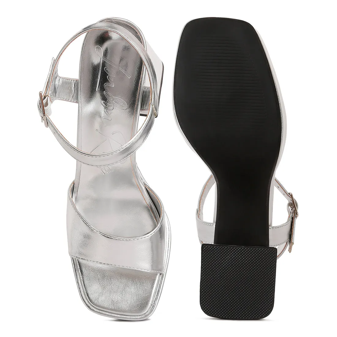Metallic Block Heel Sandals