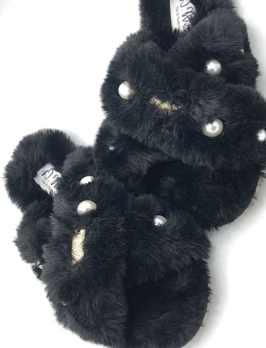 Pearl Cross Strap Faux- Fur Comfort Slippers