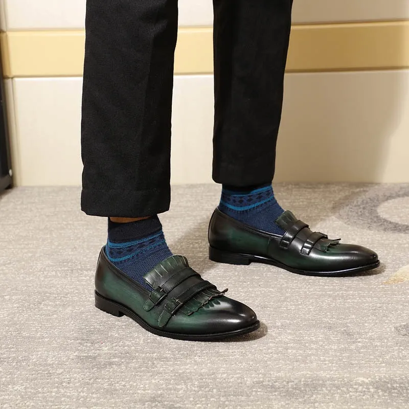 Stylish Fringed Double Monk Strap Men Leather Loafers Shoes